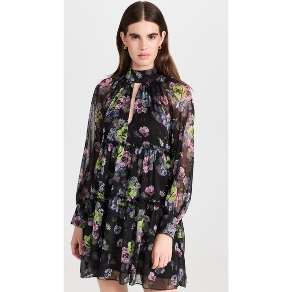 cinq a sept Dresses & Skirts - NWT‎ Cinq a Sept Midnight Bloom Revina Dress Size 12 Dark Floral Tie Neck Tiered